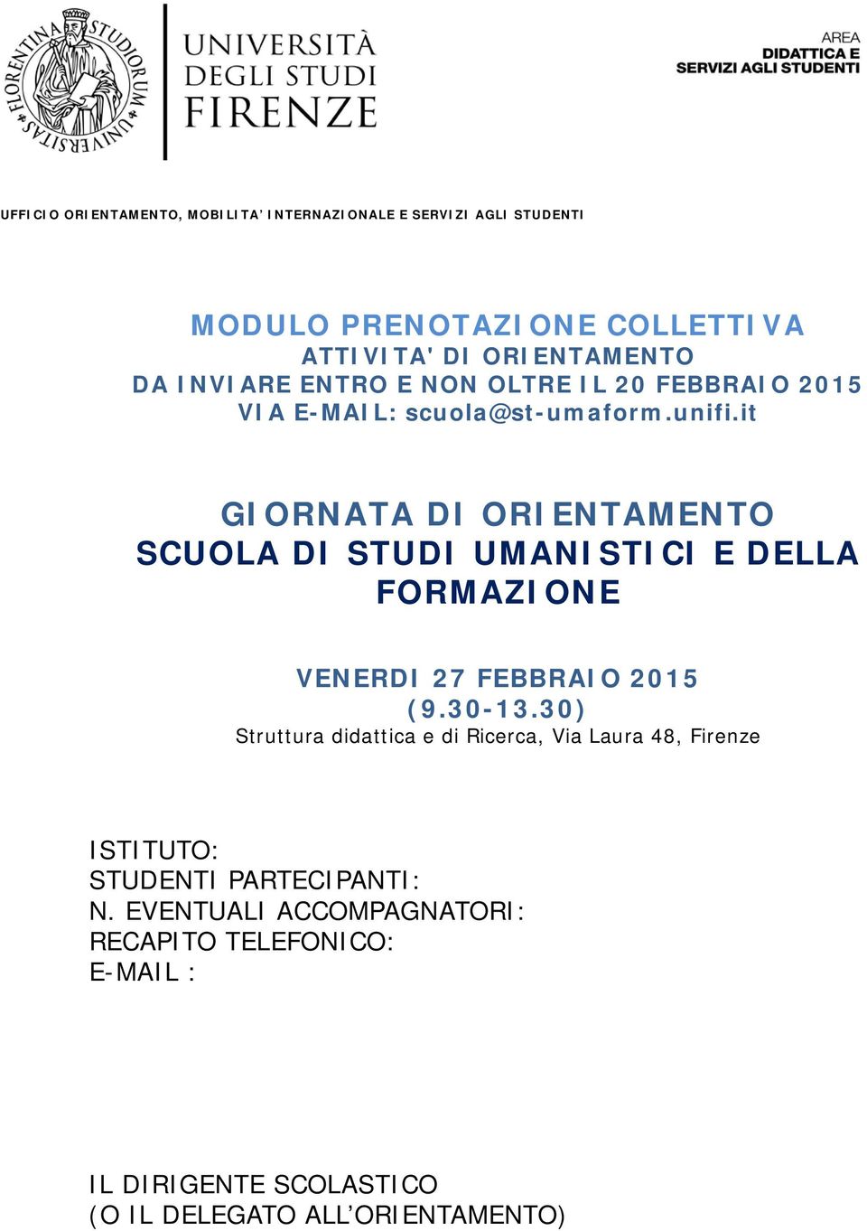 it SCUOLA DI STUDI UMANISTICI E DELLA FORMAZIONE VENERDI 27 FEBBRAIO 2015 (9.30-13.