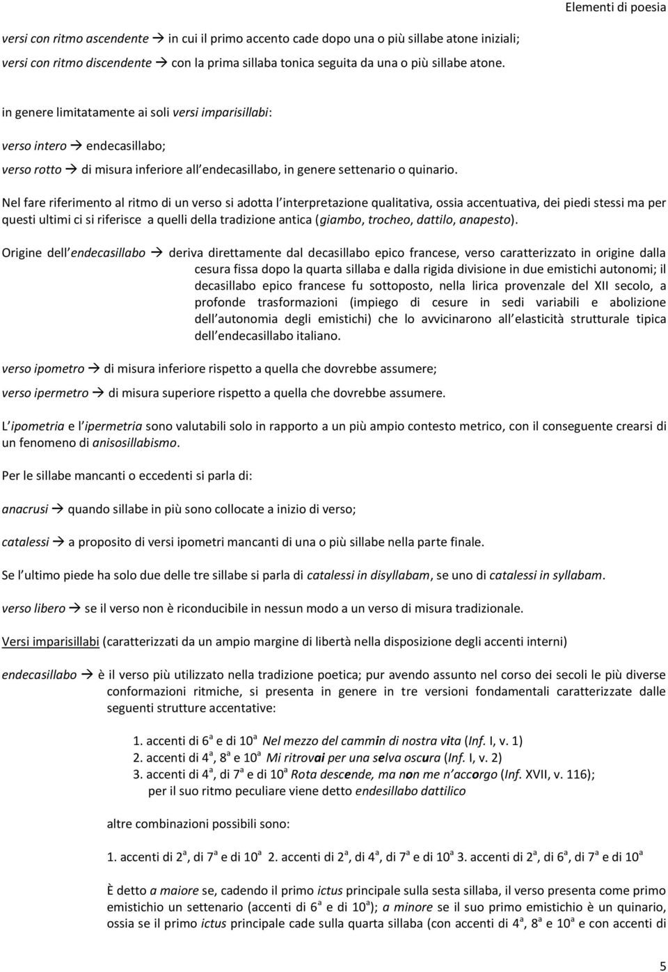 Nel fare riferimento al ritmo di un verso si adotta l interpretazione qualitativa, ossia accentuativa, dei piedi stessi ma per questi ultimi ci si riferisce a quelli della tradizione antica (giambo,