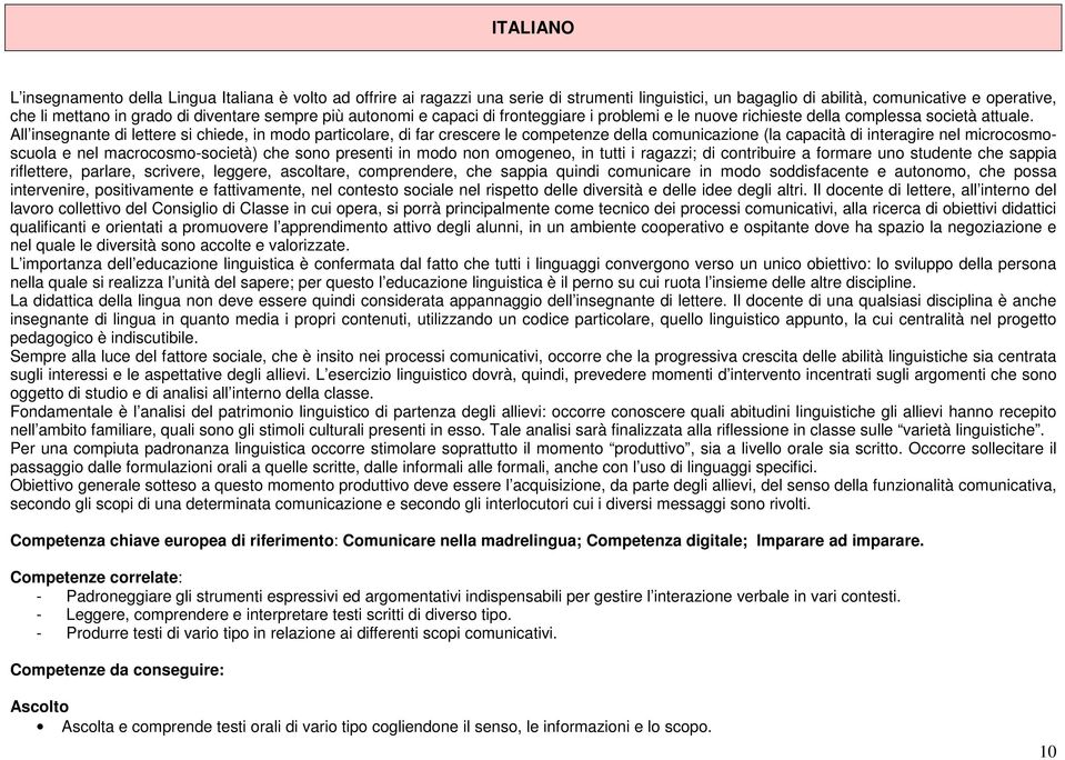 All insegnante di lettere si chiede, in modo particolare, di far crescere le competenze della comunicazione (la capacità di interagire nel microcosmoscuola e nel macrocosmo-società) che sono presenti