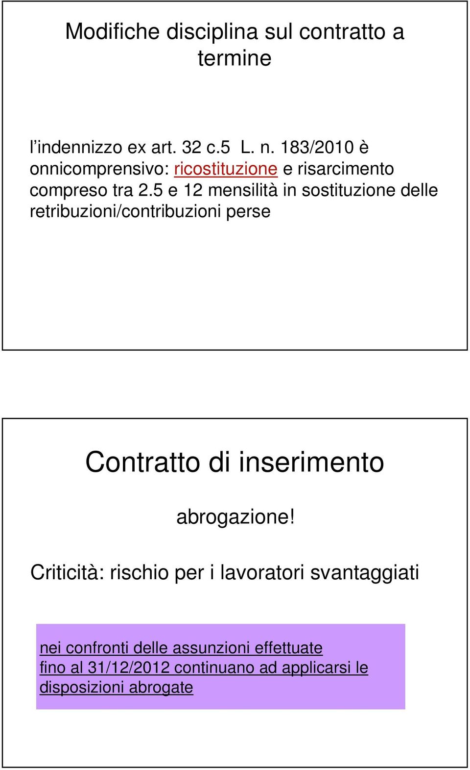 5 e 12 mensilità in sostituzione delle retribuzioni/contribuzioni perse Contratto di inserimento