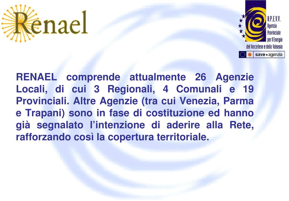Altre Agenzie (tra cui Venezia, Parma e Trapani) sono in fase di