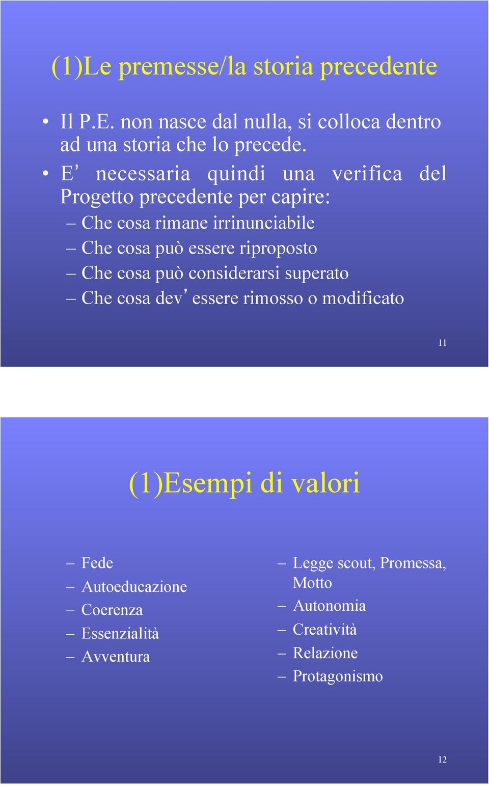 essere riproposto Che cosa può considerarsi superato Che cosa dev essere rimosso o modificato 11 (1)Esempi di valori