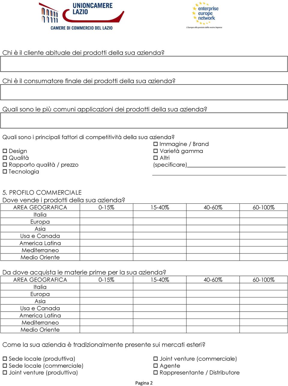 PROFILO COMMERCIALE Dove vende i prodotti della sua azienda?