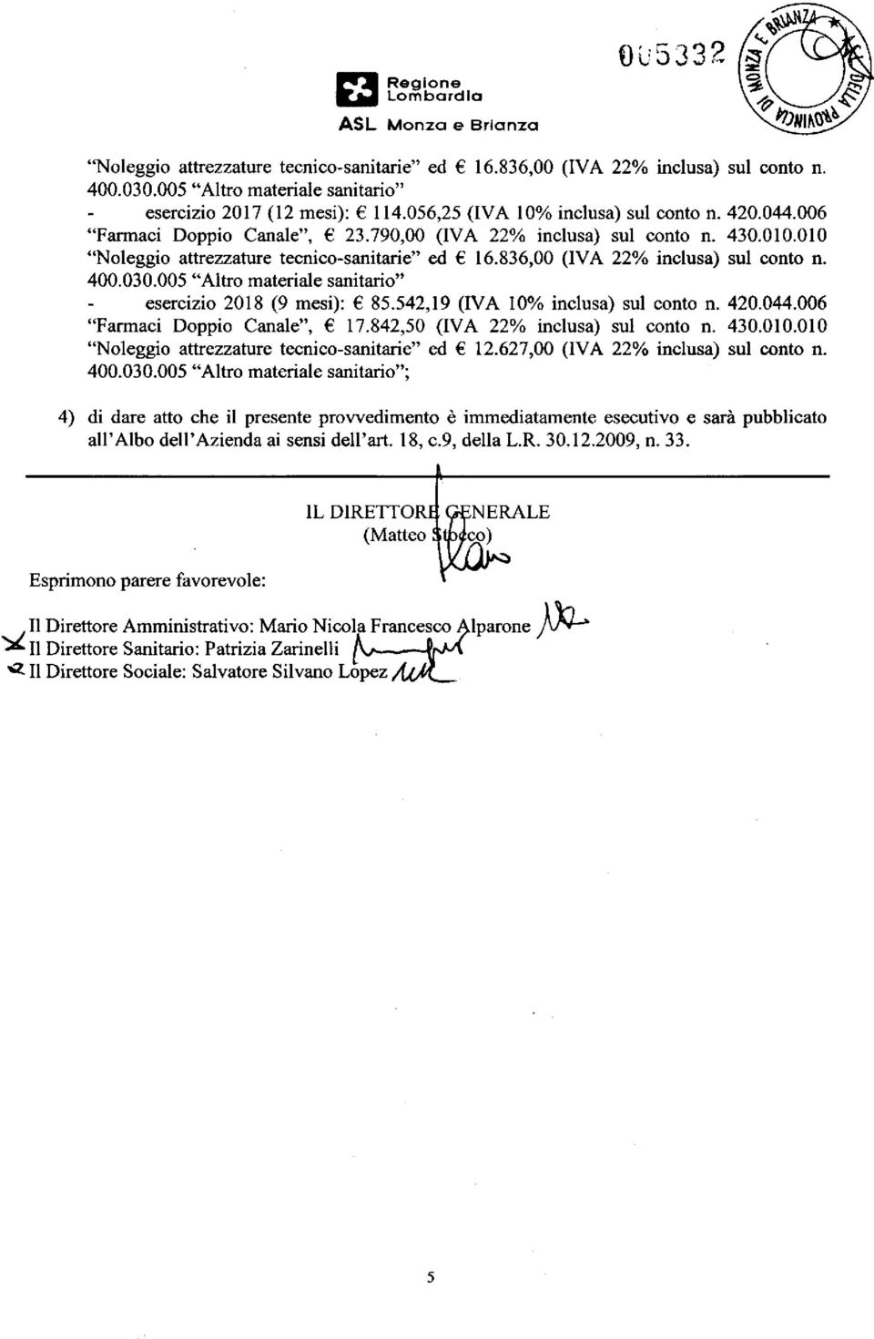 ; 4) di dare atto che il presente provvedimento è immediatamente esecutivo e sarà pubblicato all'albo dell'azienda ai sensi dell'art. 18, c.9, della L.R. 30.12.2009, n. 33.