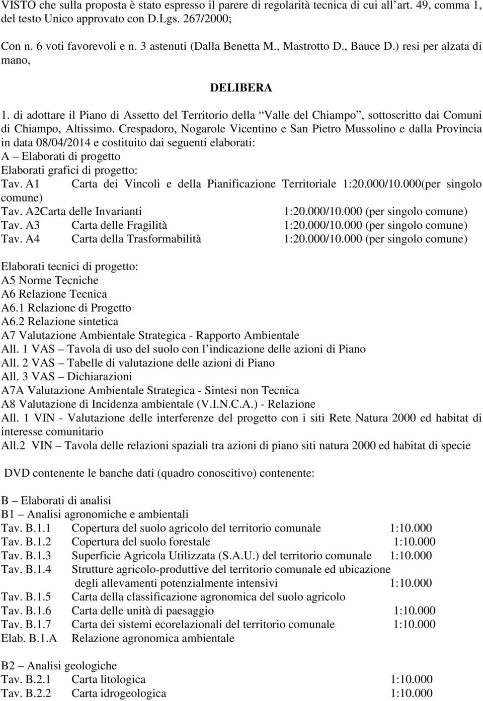 di adottare il Piano di Assetto del Territorio della Valle del Chiampo, sottoscritto dai Comuni di Chiampo, Altissimo.