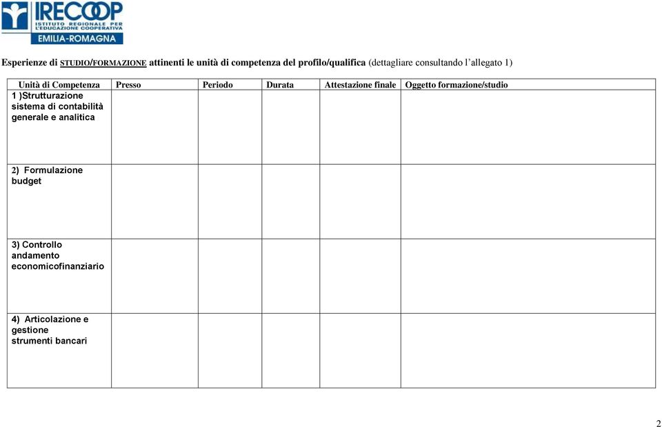 finale Oggetto formazione/studio 1 )Strutturazione sistema di contabilità generale e analitica 2)