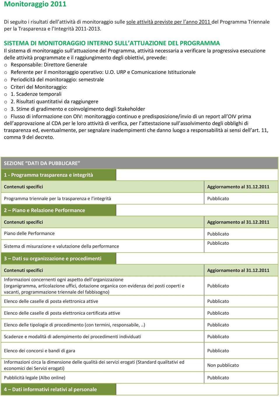 programmate e il raggiungimento degli obiettivi, prevede: o Responsabile: Direttore Generale o Referente per il monitoraggio operativo: U.O.