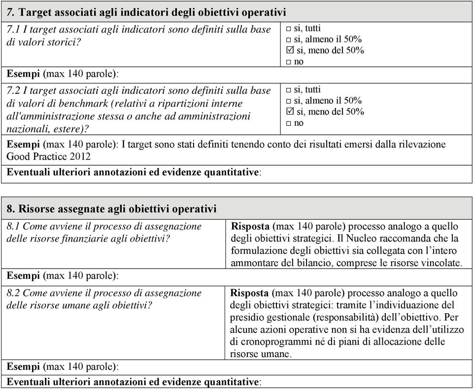 2 I target associati agli indicatori sono definiti sulla base di valori di benchmark (relativi a ripartizioni interne all'amministrazione stessa o anche ad amministrazioni nazionali, estere)?