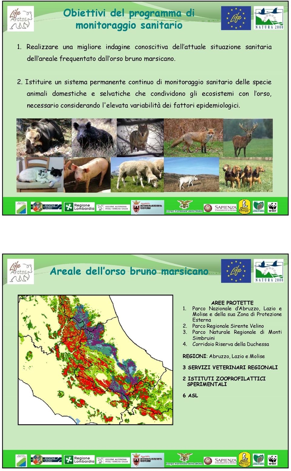 variabilità dei fattori epidemiologici. Areale dell orso bruno marsicano AREE PROTETTE 1. Parco Nazionale d Abruzzo, Lazio e Molise e della sua Zona di Protezione Esterna 2.