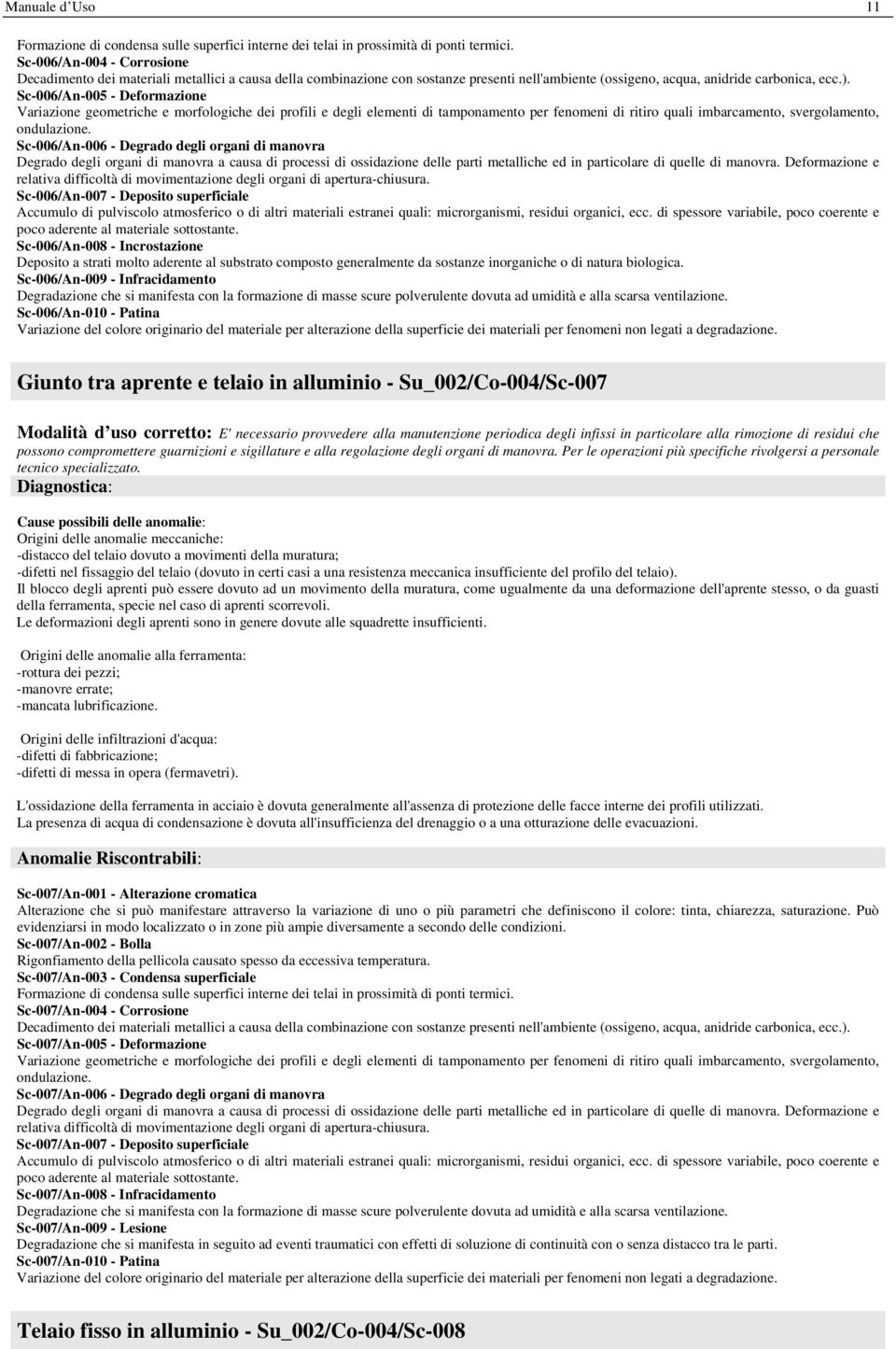 Sc-006/An-005 - Deformazione Variazione geometriche e morfologiche dei profili e degli elementi di tamponamento per fenomeni di ritiro quali imbarcamento, svergolamento, ondulazione.