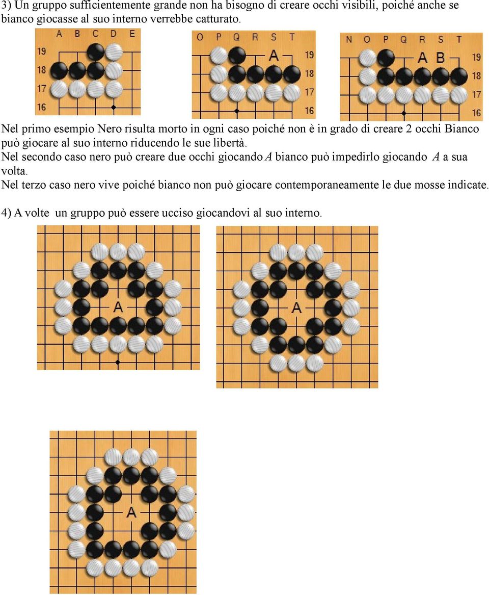 Nel primo esempio Nero risulta morto in ogni caso poiché non è in grado di creare 2 occhi Bianco può giocare al suo interno riducendo le
