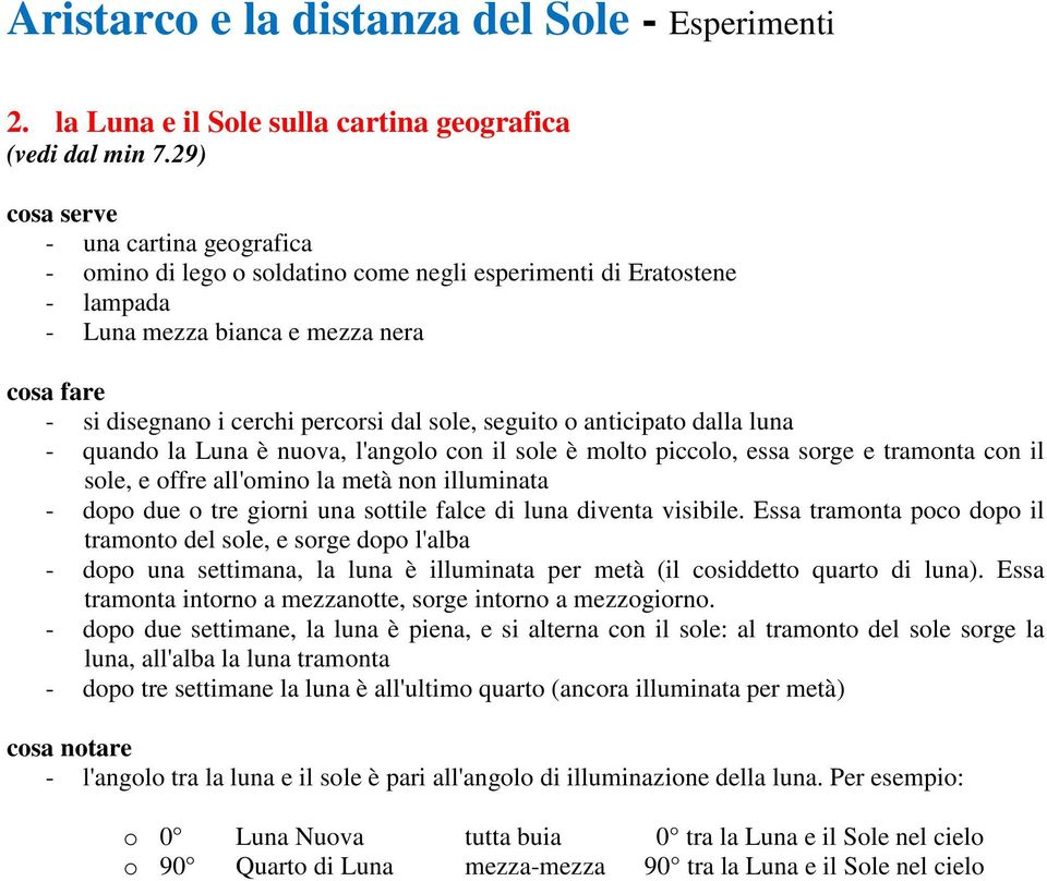 anticipato dalla luna - quando la Luna è nuova, l'angolo con il sole è molto piccolo, essa sorge e tramonta con il sole, e offre all'omino la metà non illuminata - dopo due o tre giorni una sottile