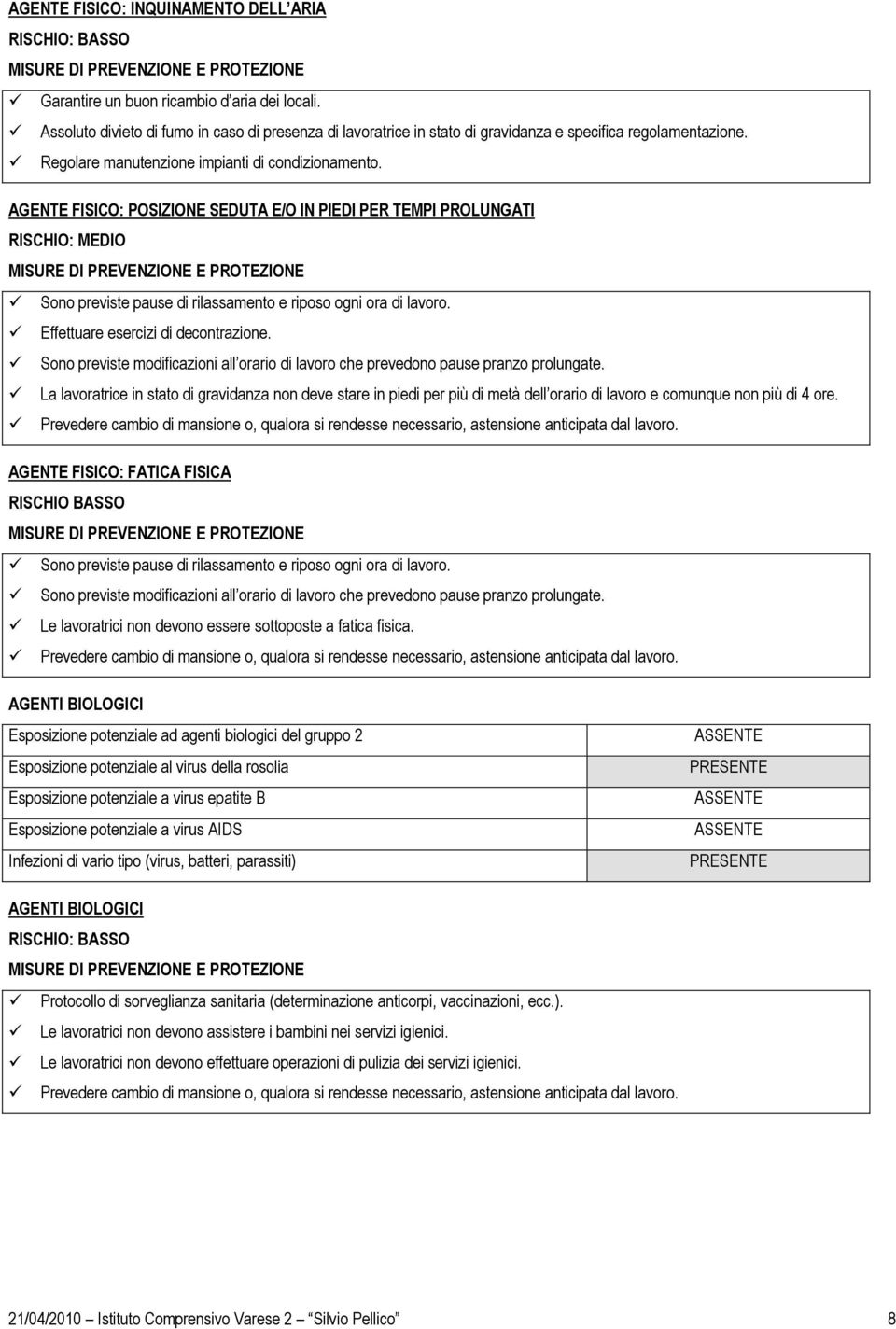 Effettuare esercizi di decontrazione. Sono previste modificazioni all orario di lavoro che prevedono pause pranzo prolungate.