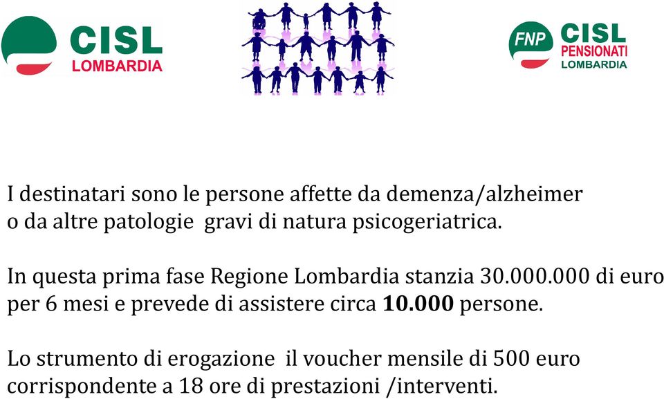 000 di euro per 6 mesi e prevede di assistere circa 10.000 persone.