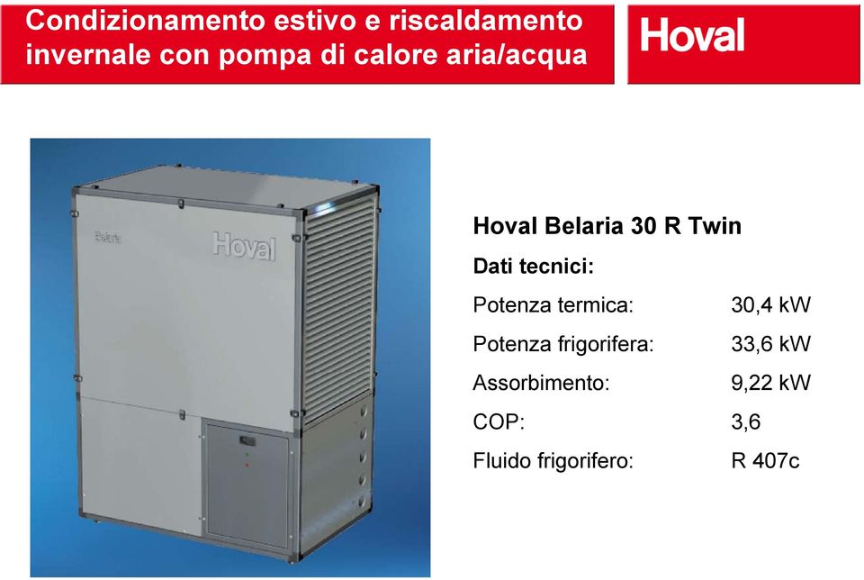 tecnici: Potenza termica: 30,4 kw Potenza frigorifera: