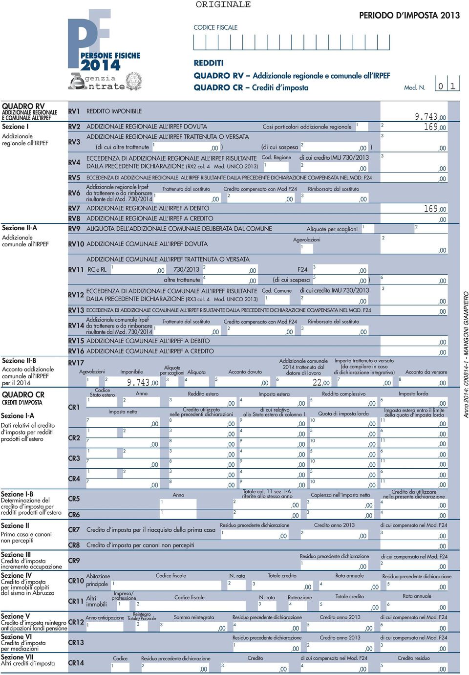 IMPOST Sezione I- ati relativi al credito d imposta per redditi prodotti all estero Sezione I-B eterminazione del credito d imposta per redditi prodotti all estero Sezione II Prima casa e canoni non