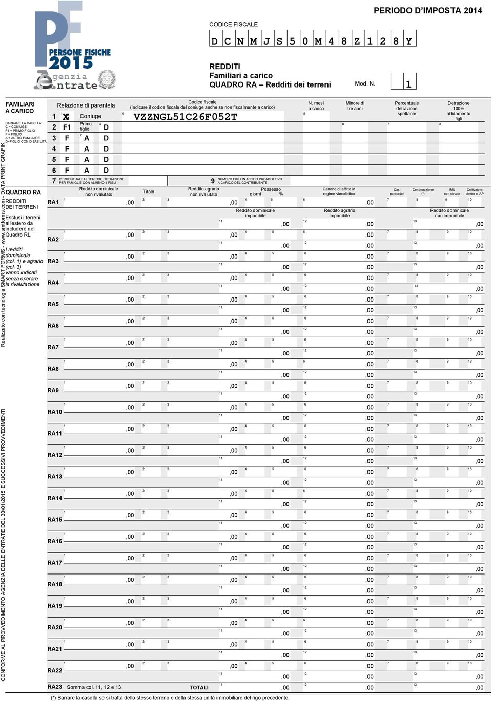 CONFORME AL PROVVEDIMENTO AGENZIA DELLE ENTRATE DEL 0/0/0 E SUCCESSIVI PROVVEDIMENTI FAMILIARI A CARICO BARRARE LA CASELLA: C = CONIUGE F = PRIMO FIGLIO F = FIGLIO A = ALTRO FAMILIARE D=FIGLIO CON