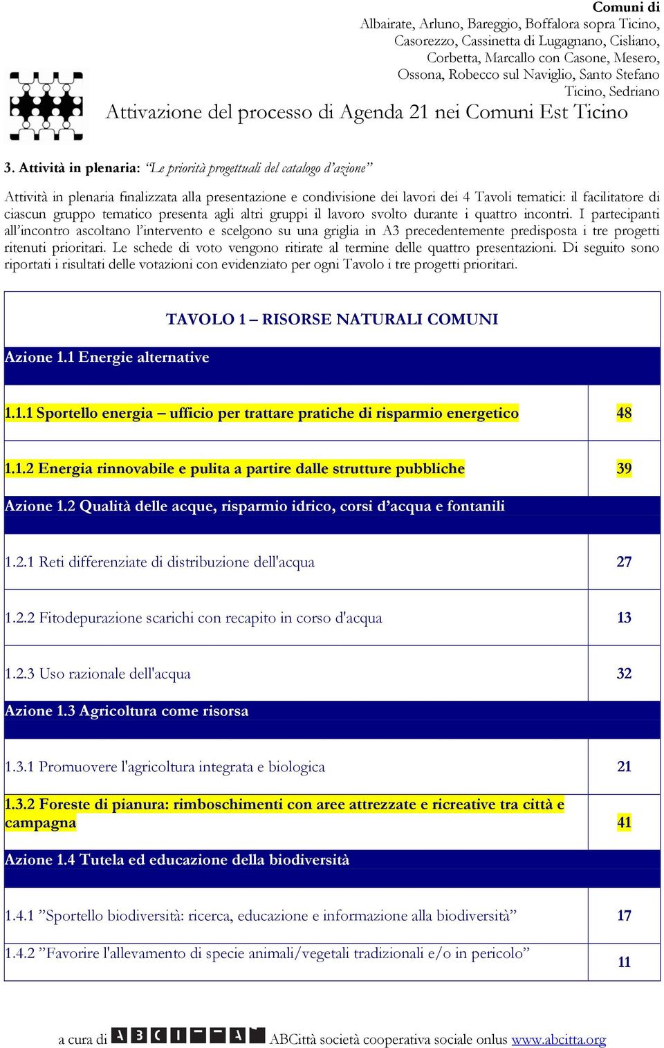 I partecipanti all incontro ascoltano l intervento e scelgono su una griglia in A3 precedentemente predisposta i tre progetti ritenuti prioritari.