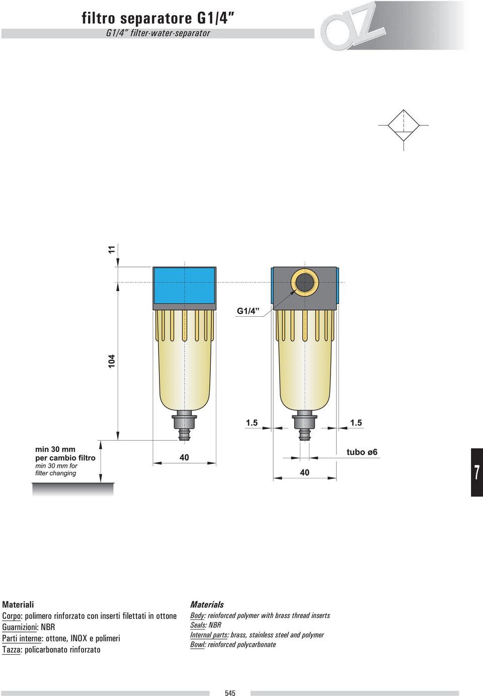 policarbonato rinforzato Materials Body: reinforced polymer with brass thread inserts