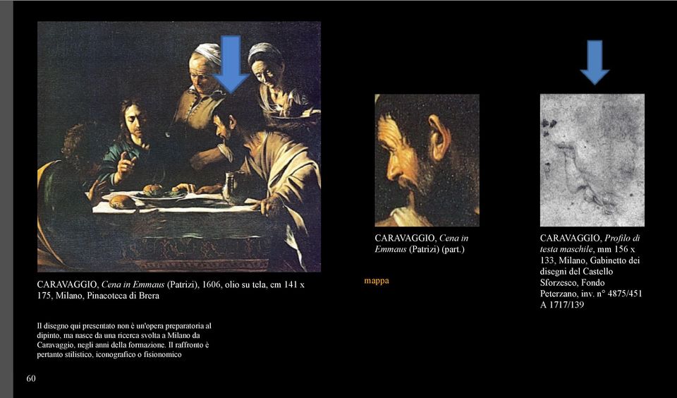 Il raffronto è pertanto stilistico, iconografico o fisionomico CARAVAGGIO, Cena in Emmaus (Patrizi) (part.