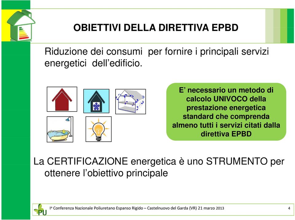 E necessario un metodo di calcolo UNIVOCO della prestazione energetica standard che comprenda almeno tutti i