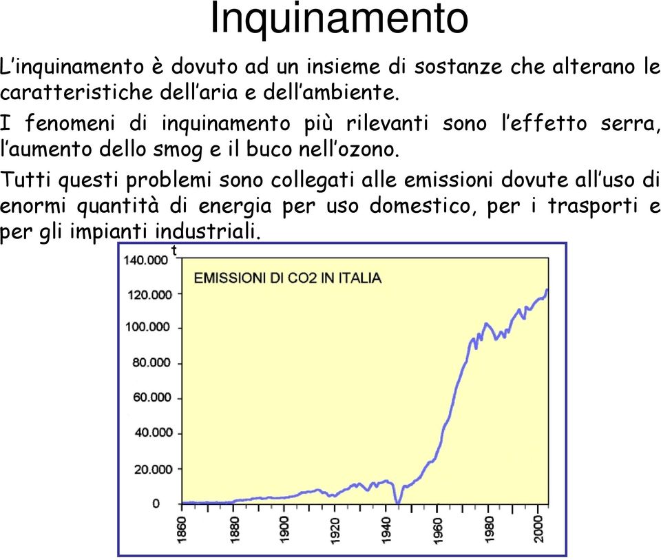 I fenomeni di inquinamento più rilevanti sono l effetto serra, l aumento dello smog e il buco