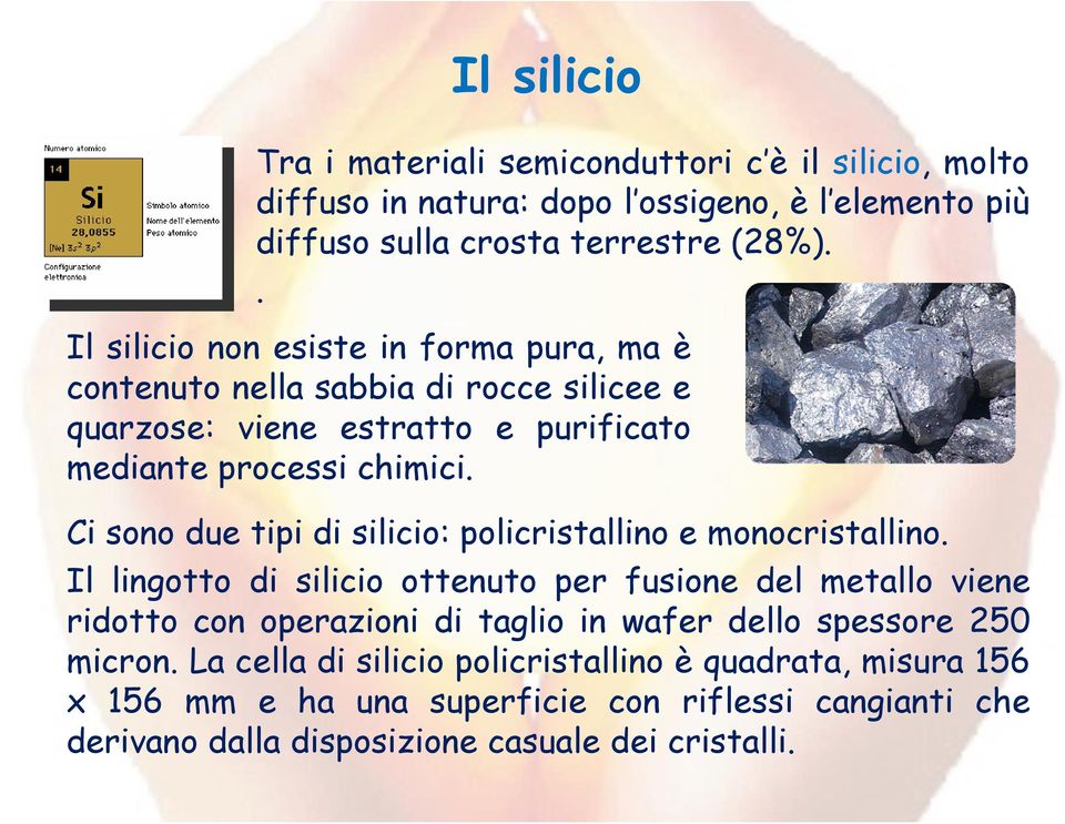 Ci sono due tipi di silicio: policristallino e monocristallino.