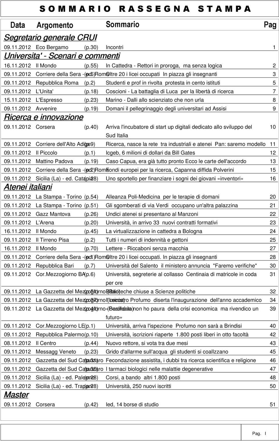 18) Coscioni - La battaglia di Luca per la libertà di ricerca 7 15.11.2012 L'Espresso (p.23) Marino - Dalli allo scienziato che non urla 8 09.11.2012 Avvenire (p.