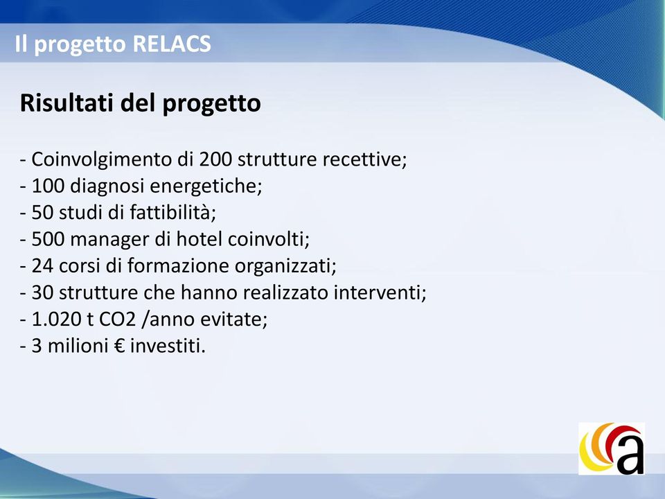 manager di hotel coinvolti; - 24 corsi di formazione organizzati; - 30