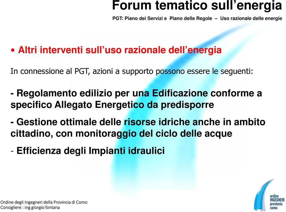 specifico Allegato Energetico da predisporre - Gestione ottimale delle risorse idriche