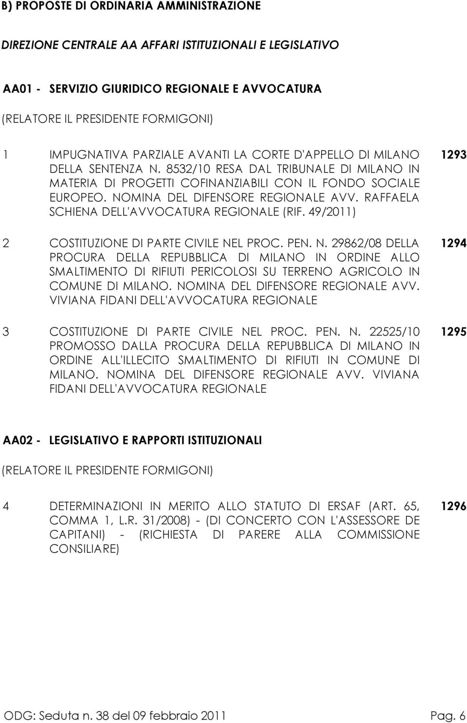 NOMINA DEL DIFENSORE REGIONALE AVV. RAFFAELA SCHIENA DELL'AVVOCATURA REGIONALE (RIF. 49/2011) 2 COSTITUZIONE DI PARTE CIVILE NE