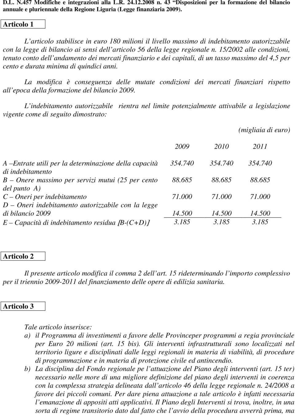 15/2002 alle condizioni, tenuto conto dell andamento dei mercati finanziario e dei capitali, di un tasso massimo del 4,5 per cento e durata minima di quindici anni.