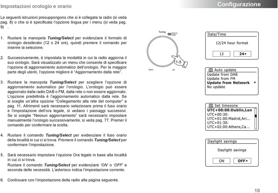 Sarà visualizzato un menu che consente di specificare l opzione di aggiornamento automatico dell orologio. Per la maggior parte degli utenti, l opzione migliore è Aggiornamento dalla rete. -5 3.