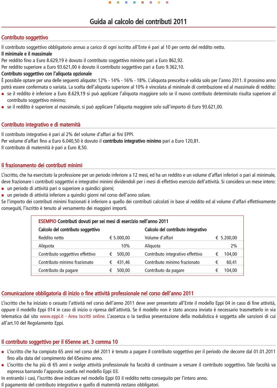 36210. Cotributo soggettivo co l aliquota opzioale È possibile optare per ua delle segueti aliquote: 12% - 14% - 16% - 18%. L aliquota prescelta è valida solo per l ao 2011.