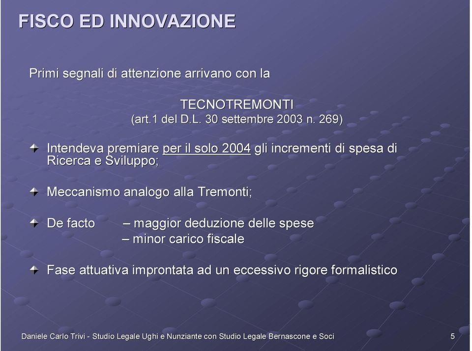 269) Intendeva premiare per il solo 2004 gli incrementi di spesa di Ricerca e