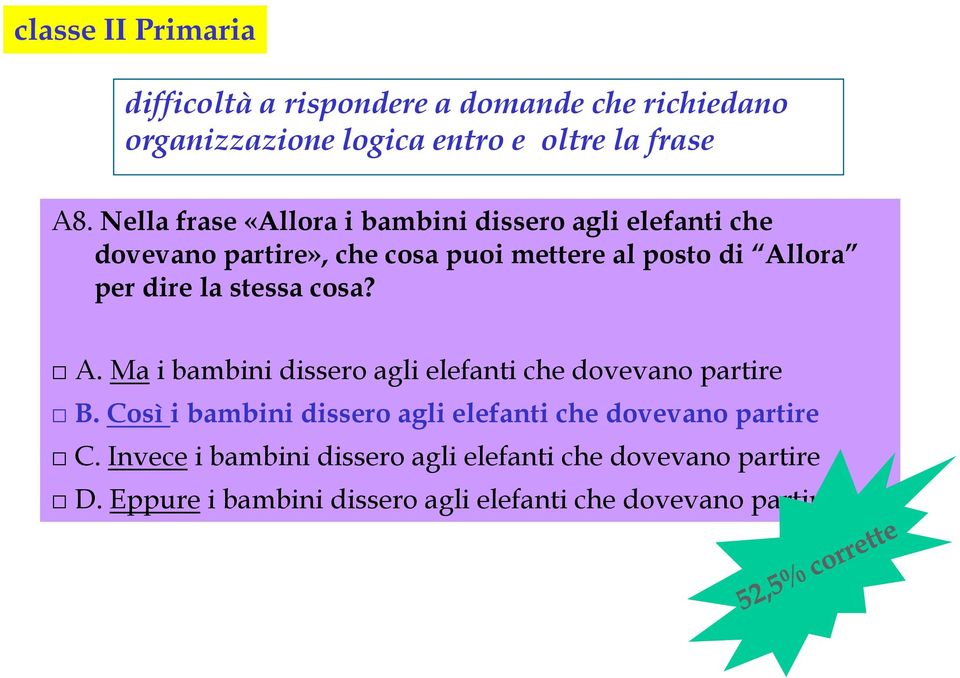 la stessa cosa? A. Ma i bambini dissero agli elefanti che dovevano partire B.