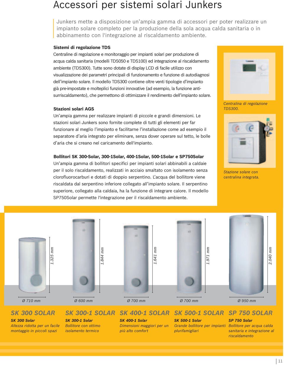 Sistemi di regolazione TDS Centraline di regolazione e monitoraggio per impianti solari per produzione di acqua calda sanitaria (modelli TDS050 e TDS100) ed integrazione al riscaldamento ambiente