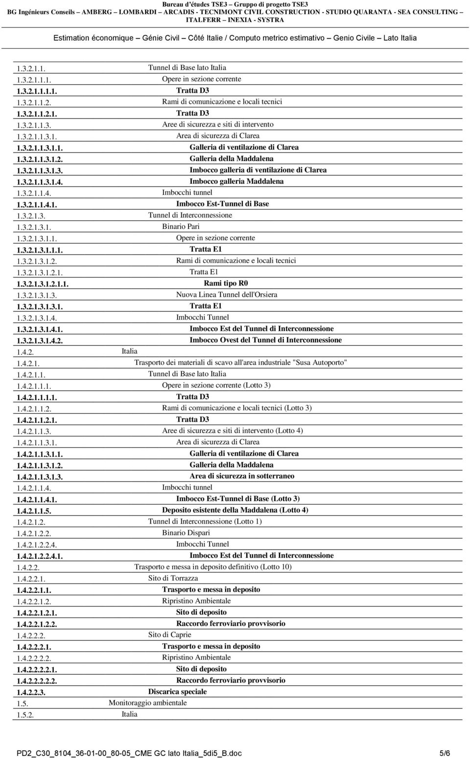 3.2.1.1.2.1. Tratta D3 1.3.2.1.1.3. Aree di sicurezza e siti di intervento 1.3.2.1.1.3.1. Area di sicurezza di Clarea 1.3.2.1.1.3.1.1. Galleria di ventilazione di Clarea 1.3.2.1.1.3.1.2. Galleria della Maddalena 1.