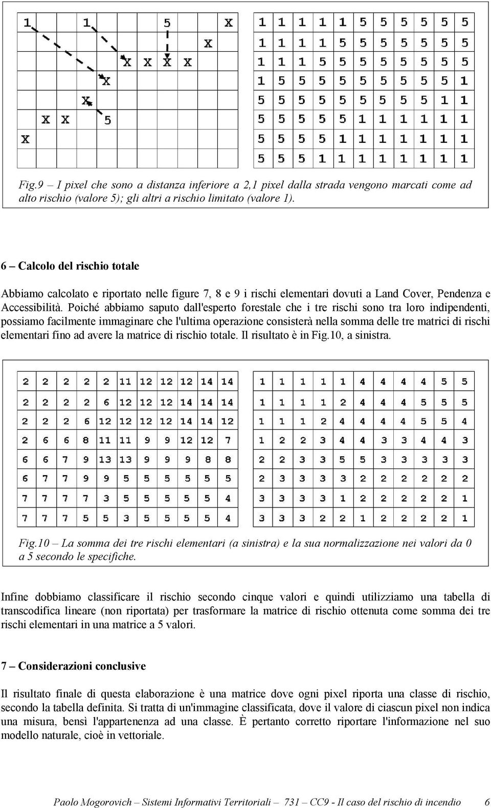 Poiché abbiamo saputo dall'esperto forestale che i tre rischi sono tra loro indipendenti, possiamo facilmente immaginare che l'ultima operazione consisterà nella somma delle tre matrici di rischi