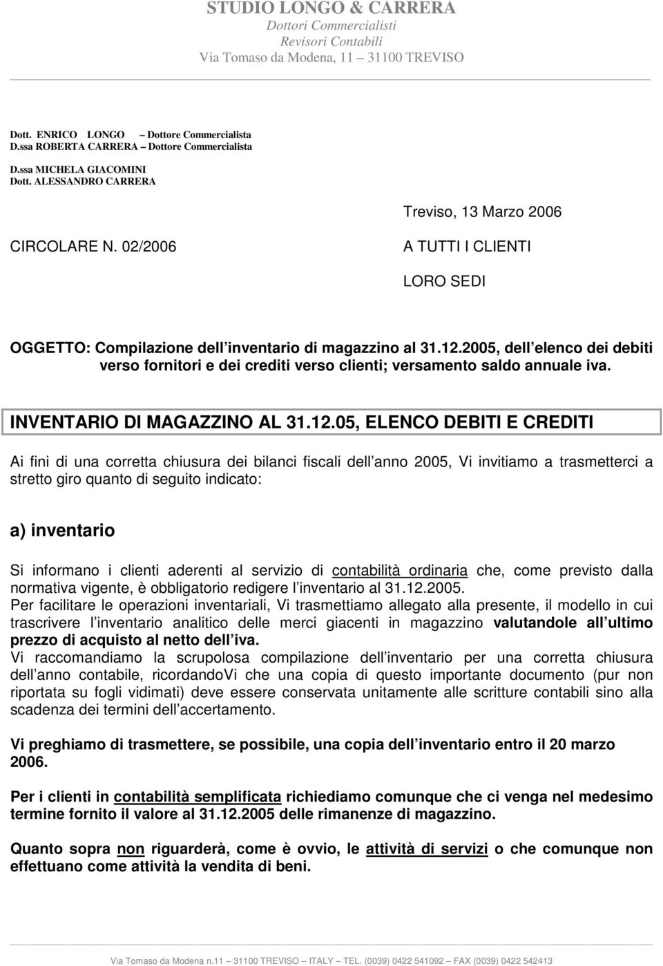 INVENTARIO DI MAGAZZINO AL 31.12.