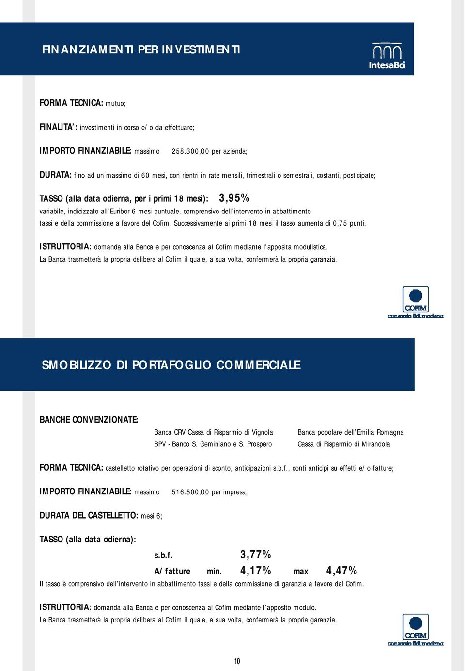 variabile, indicizzato all Euribor 6 mesi puntuale, comprensivo dell intervento in abbattimento tassi e della commissione a favore del Cofim.