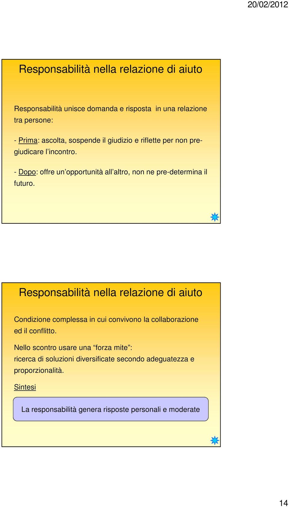 Responsabilità nella relazione di aiuto Condizione complessa in cui convivono la collaborazione ed il conflitto.