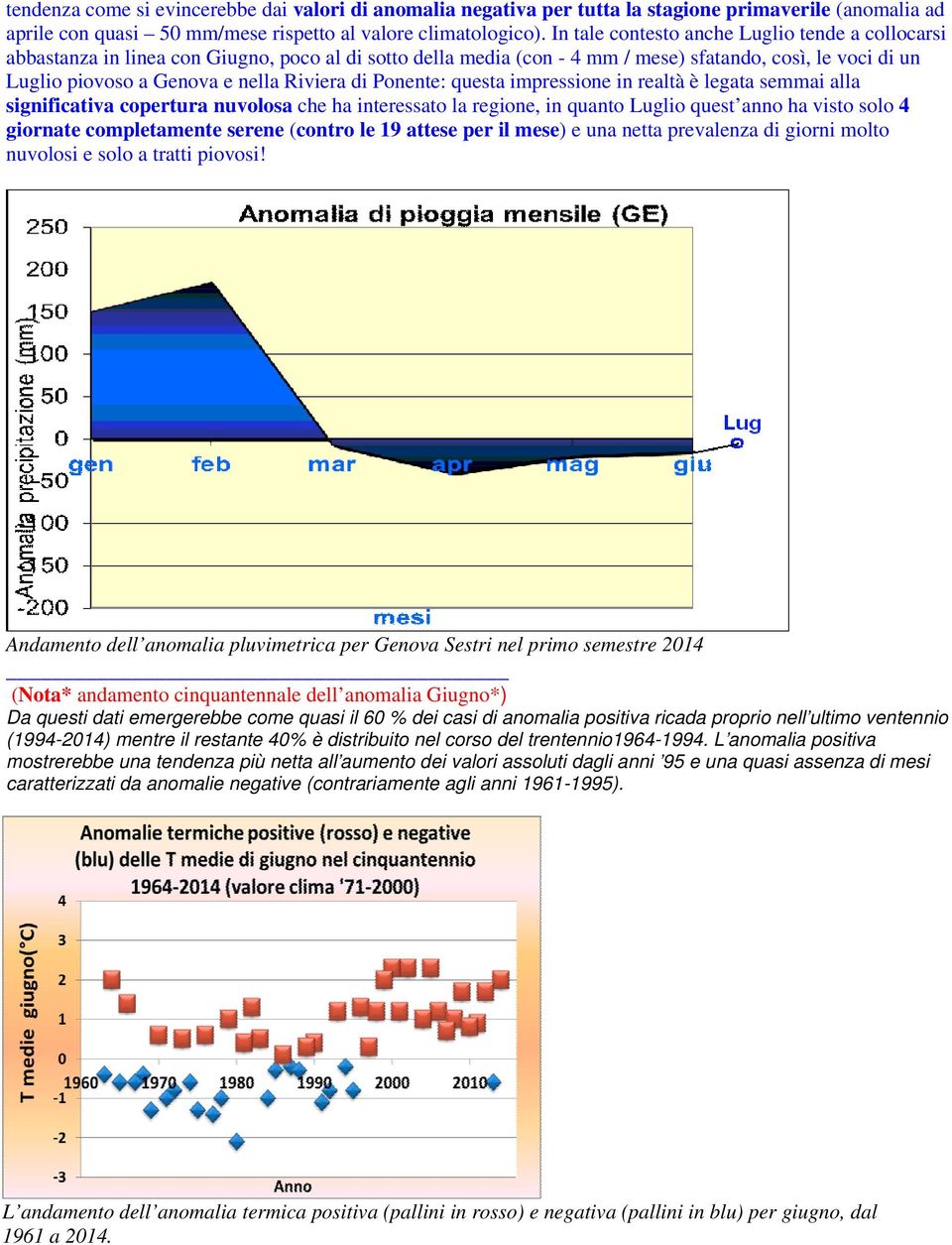 di Ponente: questa impressione in realtà è legata semmai alla significativa copertura nuvolosa che ha interessato la regione, in quanto Luglio quest anno ha visto solo 4 giornate completamente serene