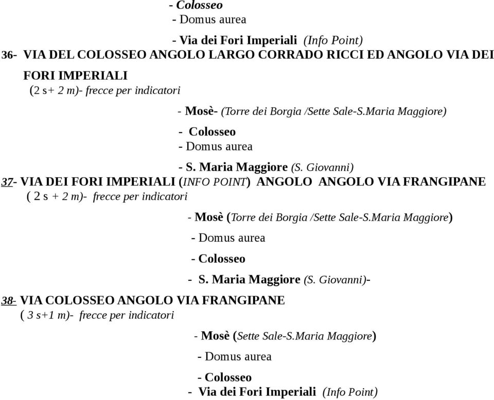 Giovanni) 37- VIA DEI FORI IMPERIALI (INFO POINT) ANGOLO ANGOLO VIA FRANGIPANE ( 2 s + 2 m)- frecce per indicatori 