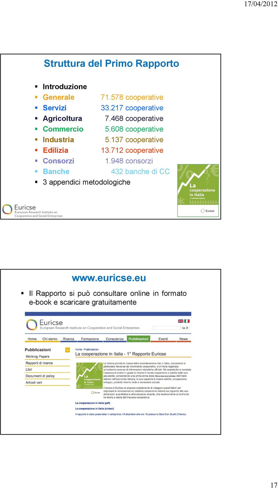 137 cooperative Edilizia 13.712 cooperative Consorzi 1.