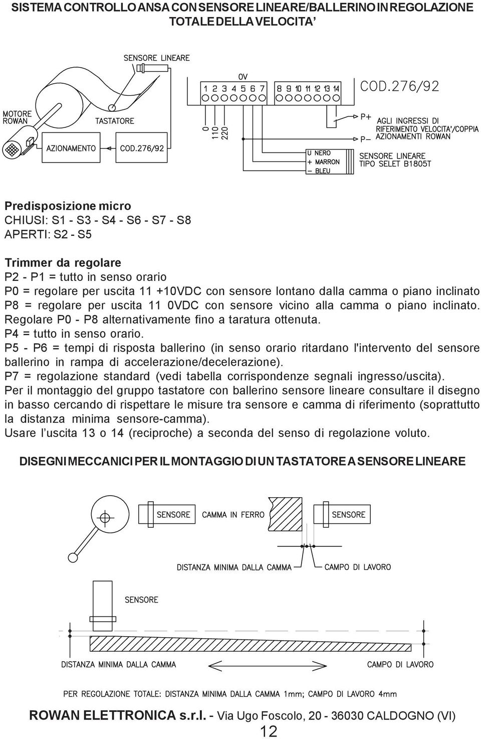 Regolare P0 - P8 alternativamente fino a taratura ottenuta. P4 = tutto in senso orario.