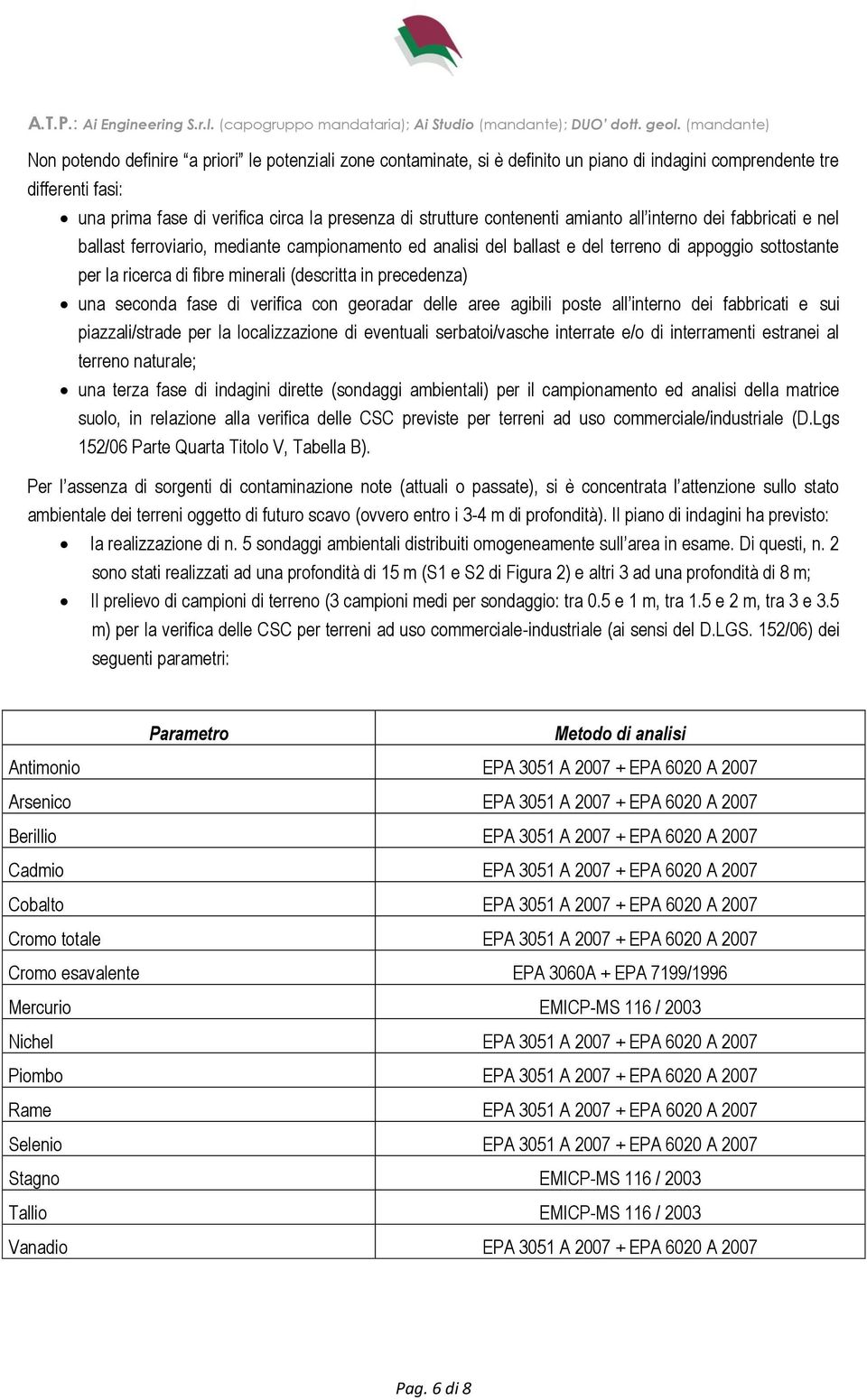 precedenza) una seconda fase di verifica con georadar delle aree agibili poste all interno dei fabbricati e sui piazzali/strade per la localizzazione di eventuali serbatoi/vasche interrate e/o di