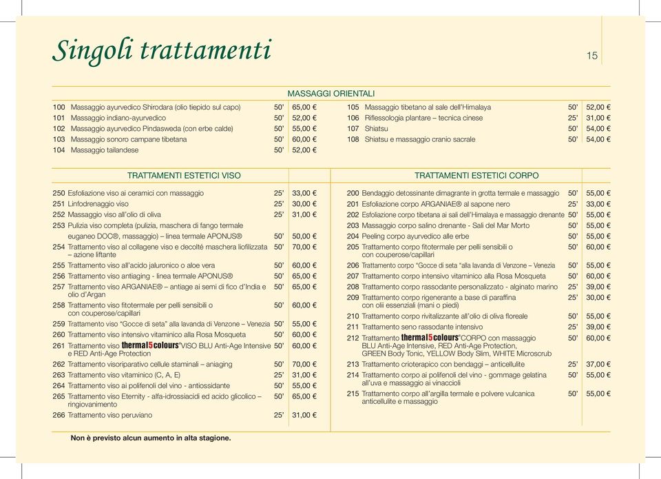 31,00 107 Shiatsu 50 54,00 108 Shiatsu e massaggio cranio sacrale 50 54,00 TRATTAMENTI ESTETICI VISO 250 Esfoliazione viso ai ceramici con massaggio 25 33,00 251 Linfodrenaggio viso 25 30,00 252