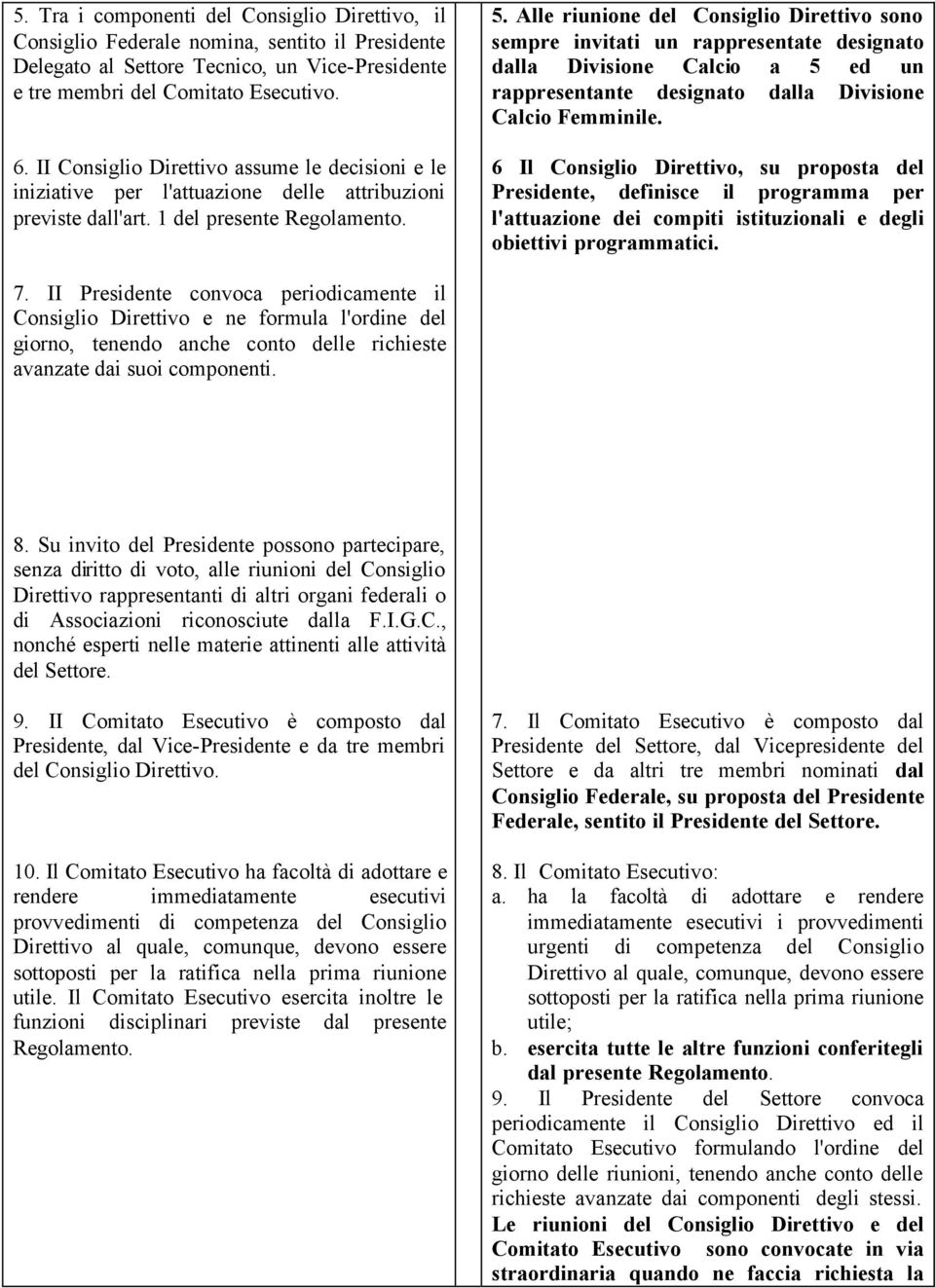 Alle riunione del Consiglio Direttivo sono sempre invitati un rappresentate designato dalla Divisione Calcio a 5 ed un rappresentante designato dalla Divisione Calcio Femminile.