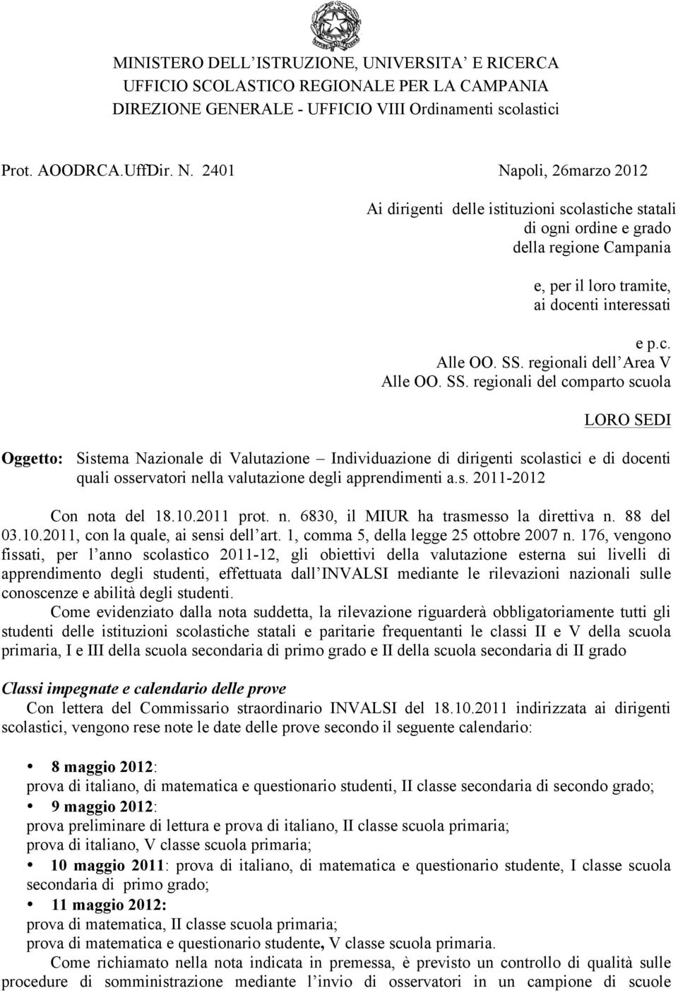 regionali dell Area V Alle OO. SS.